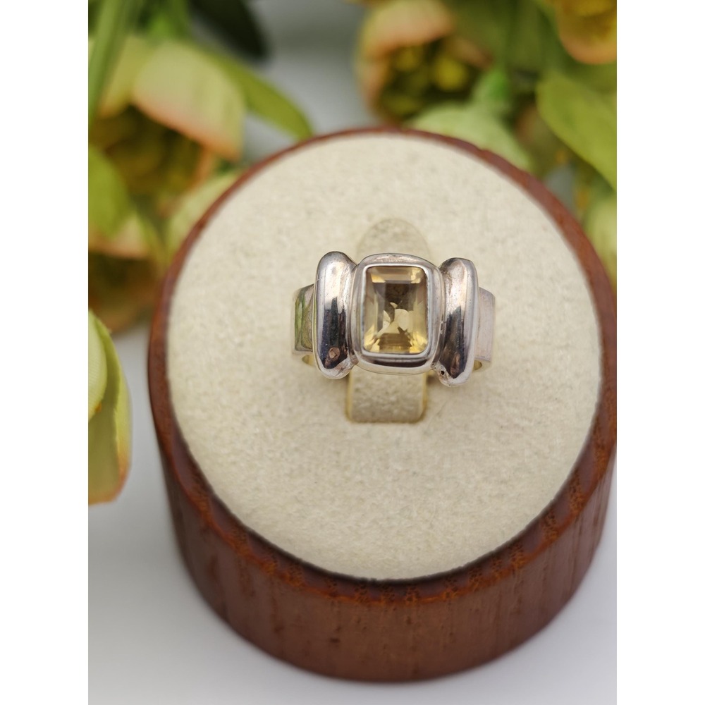 Artisan Handmade Citrine Sterling Silver Ring Women Size 4 Yellow MCM Style